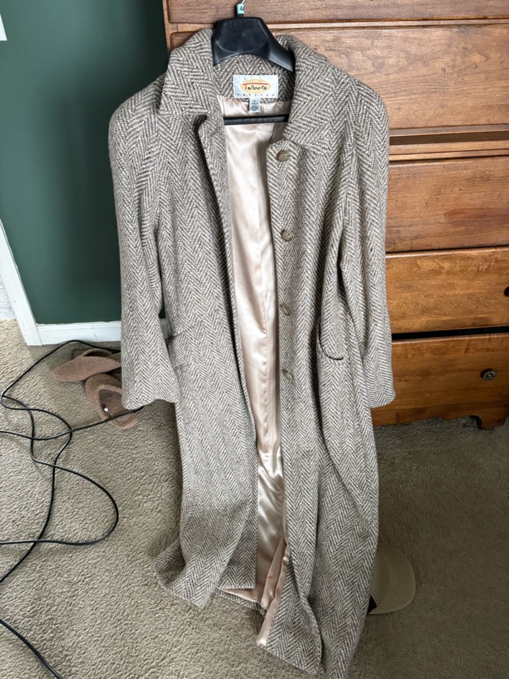 Talbots Taupe Herringbone Wool-Blend Trench Coat